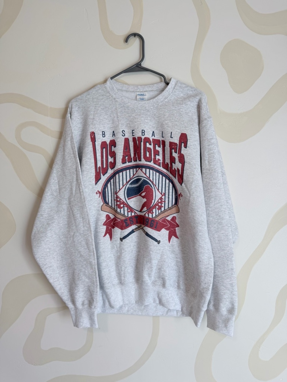 Port and Company Los Angeles Baseball Crewneck Sweatshirt - Gray/Red